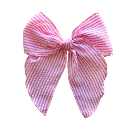 Light Pink Striped Seersucker Fable Bow