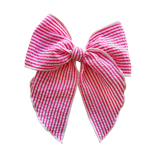 Hot Pink Striped Seersucker Fable Bow