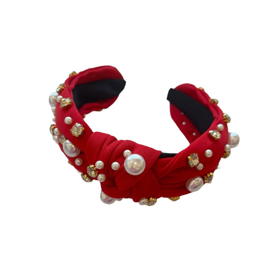 Red Pearl and rhinestone knotted headband
