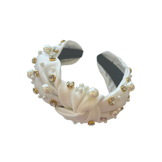 White Pearl and rhinestone knotted headband