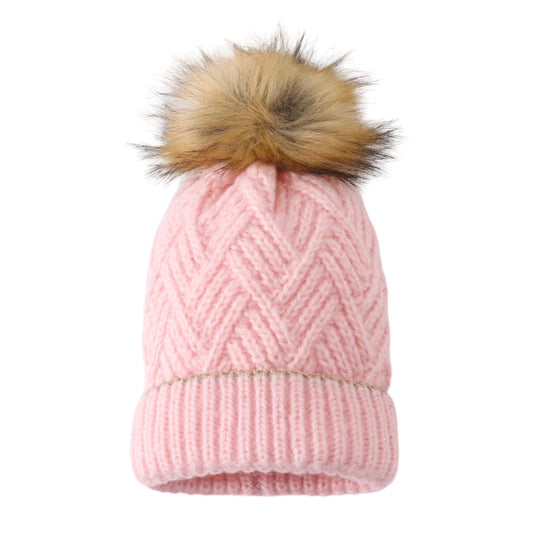 Pink Cross Cable Knit Beanie