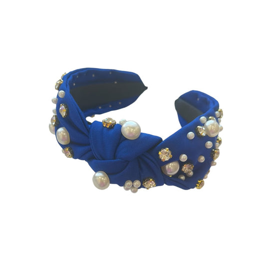 Blue Pearl and rhinestone knotted headband