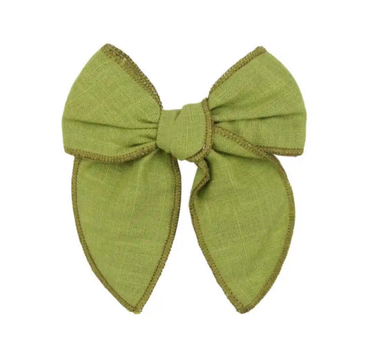 Green Linen Bow
