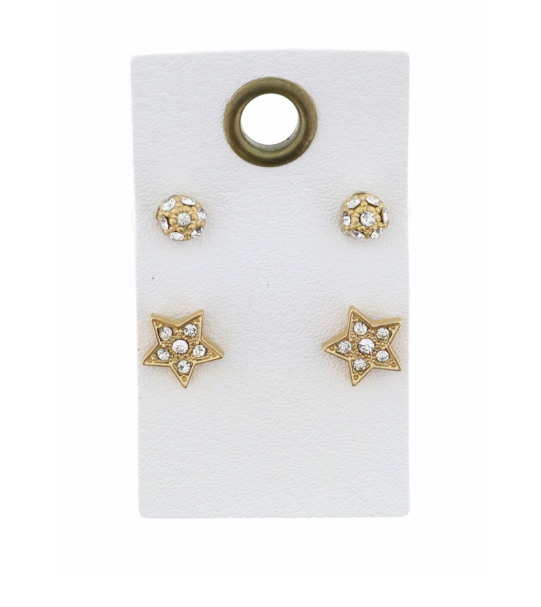 CLEAR CRYSTAL BALL STUD, GOLD STAR WITH CRYSTALS EARRING