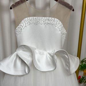 White and Black Flower Girl Dress with Beaded Bodice and Tulle Skirt J388 - view 17