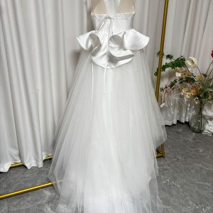 White and Black Flower Girl Dress with Beaded Bodice and Tulle Skirt J388 - view 15