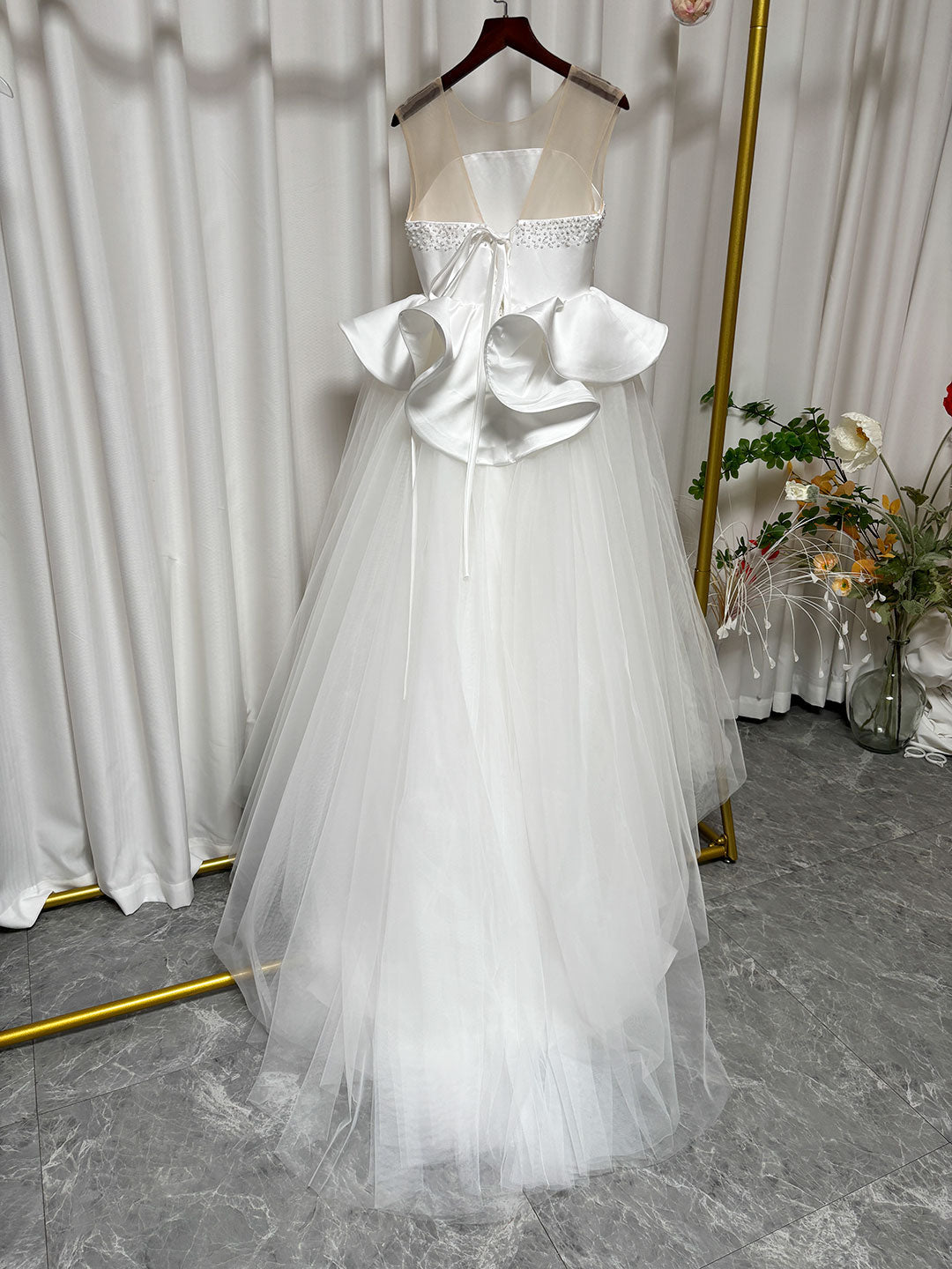 White and Black Flower Girl Dress with Beaded Bodice and Tulle Skirt J388 - view 15