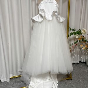 White and Black Flower Girl Dress with Beaded Bodice and Tulle Skirt J388 - view 16