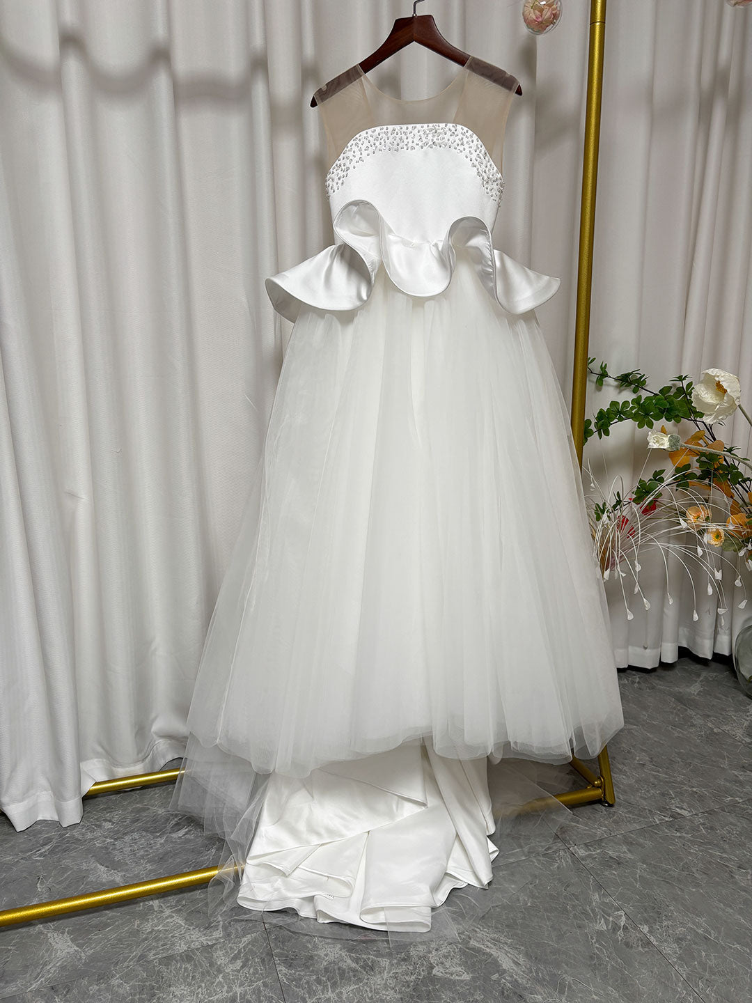 White and Black Flower Girl Dress with Beaded Bodice and Tulle Skirt J388 - view 16