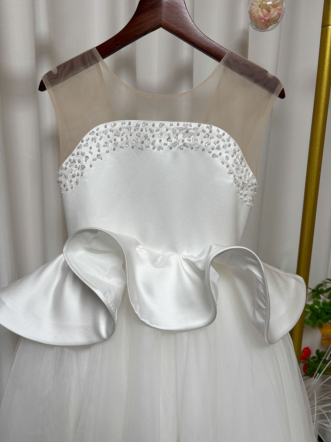 White and Black Flower Girl Dress with Beaded Bodice and Tulle Skirt J388 - view 17