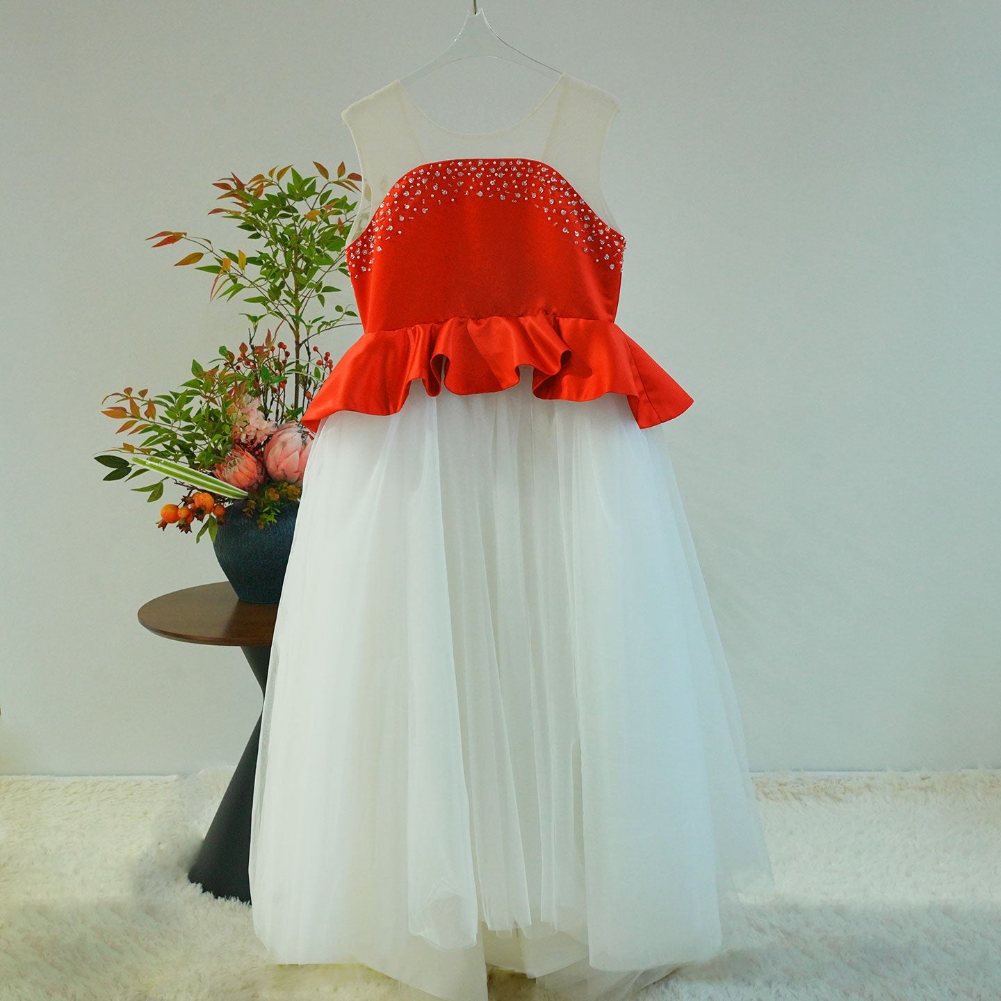 White and Black Flower Girl Dress with Beaded Bodice and Tulle Skirt J388 - view 18
