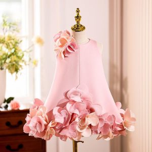 White Embroidered Girl Dress with Pink Accents J073 - view 2