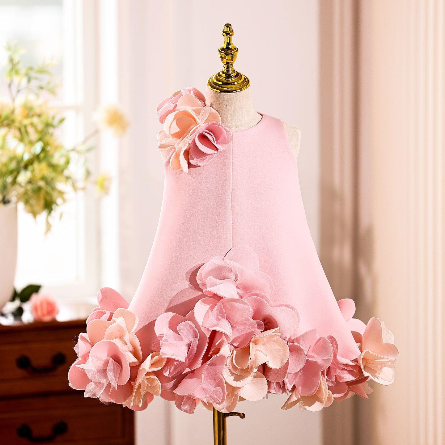 White Embroidered Girl Dress with Pink Accents J073 - view 2