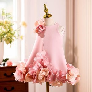 White Embroidered Girl Dress with Pink Accents J073 - view 4
