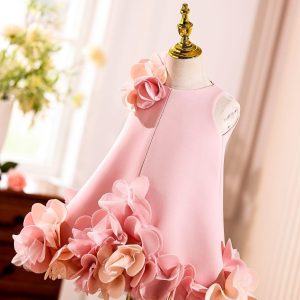 White Embroidered Girl Dress with Pink Accents J073 - view 6