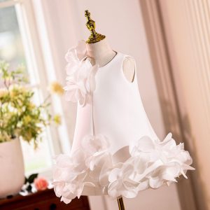 White Embroidered Girl Dress with Pink Accents J073 - view 13