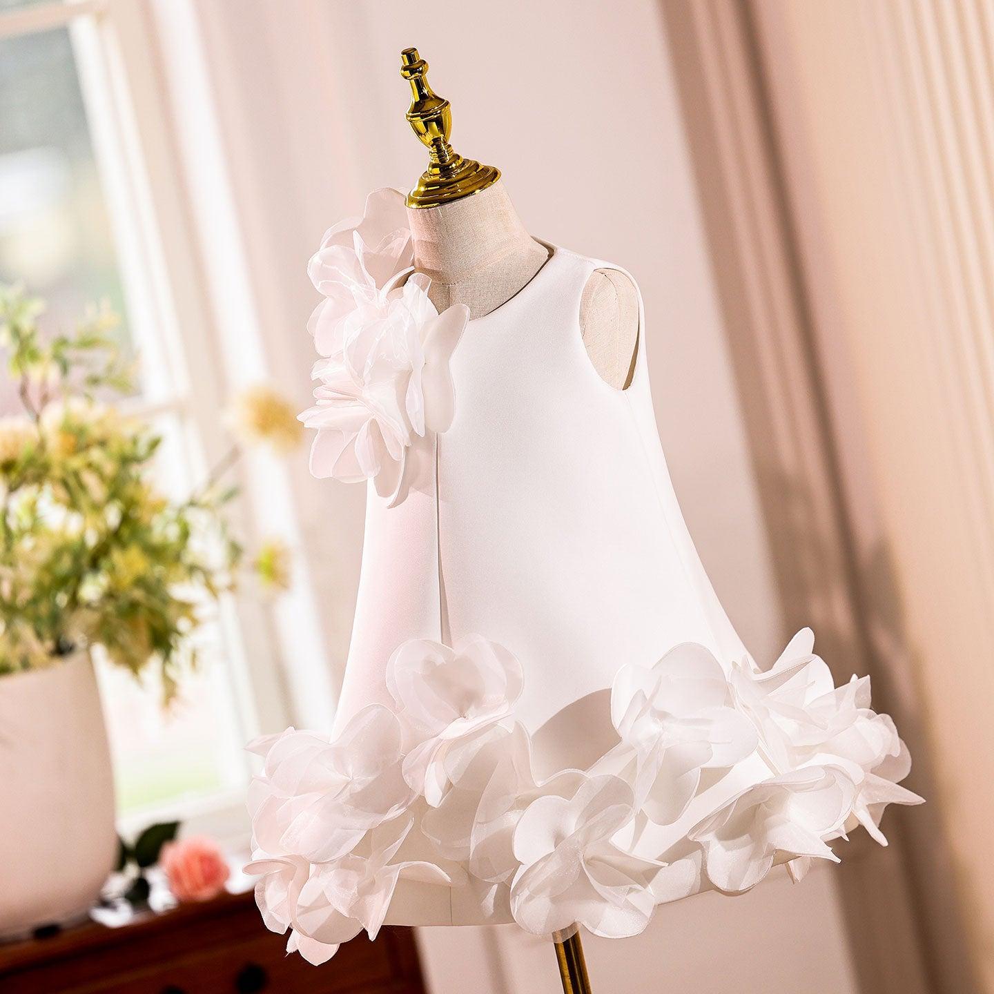 White Embroidered Girl Dress with Pink Accents J073 - view 13