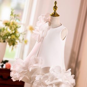 White Embroidered Girl Dress with Pink Accents J073 - view 14