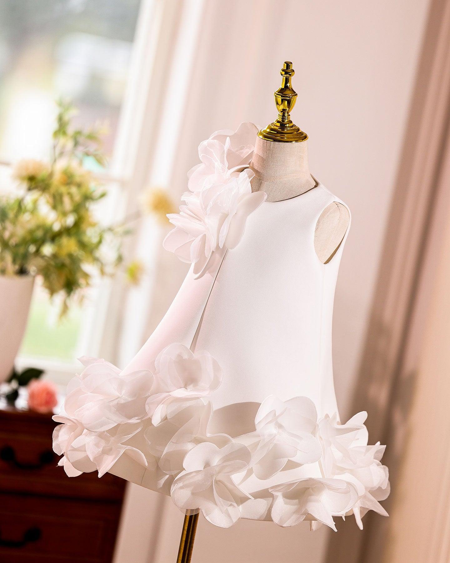White Embroidered Girl Dress with Pink Accents J073 - view 14