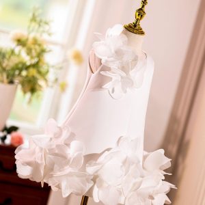 White Embroidered Girl Dress with Pink Accents J073 - view 15