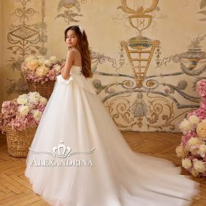 White and Black Flower Girl Dress with Beaded Bodice and Tulle Skirt J388 - view 13
