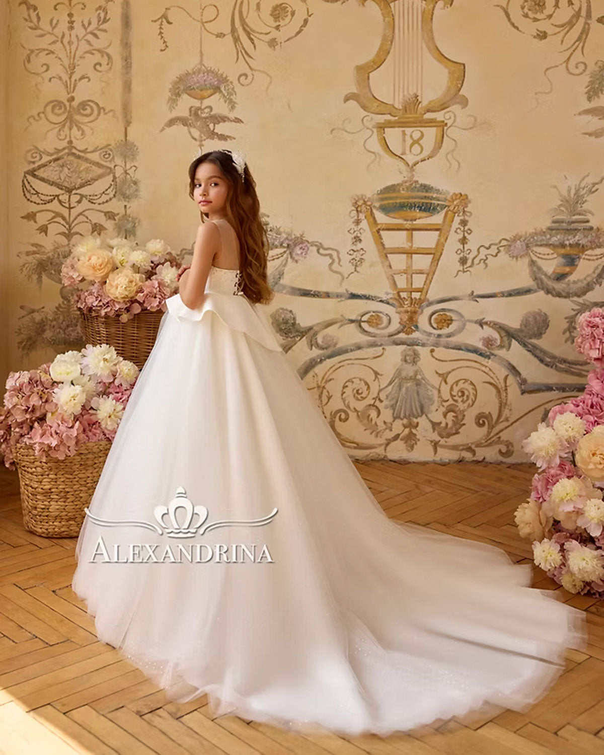 White and Black Flower Girl Dress with Beaded Bodice and Tulle Skirt J388 - view 13