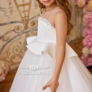 White and Black Flower Girl Dress with Beaded Bodice and Tulle Skirt J388 - view 12