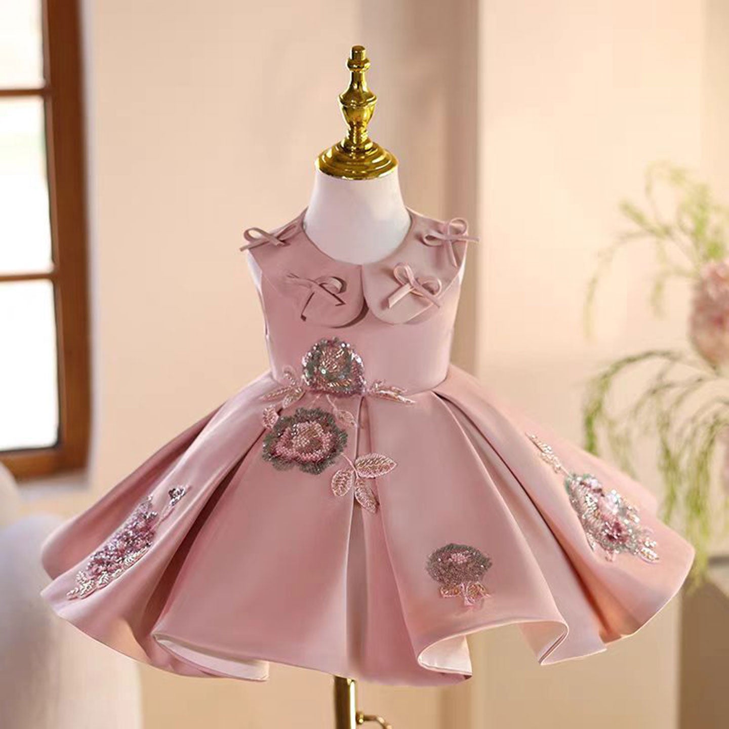 Pink Applique Flower Girl Dress for Toddler Birthday Parties J483 - view 6