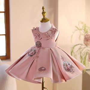 Pink Applique Flower Girl Dress for Toddler Birthday Parties J483 - view 7