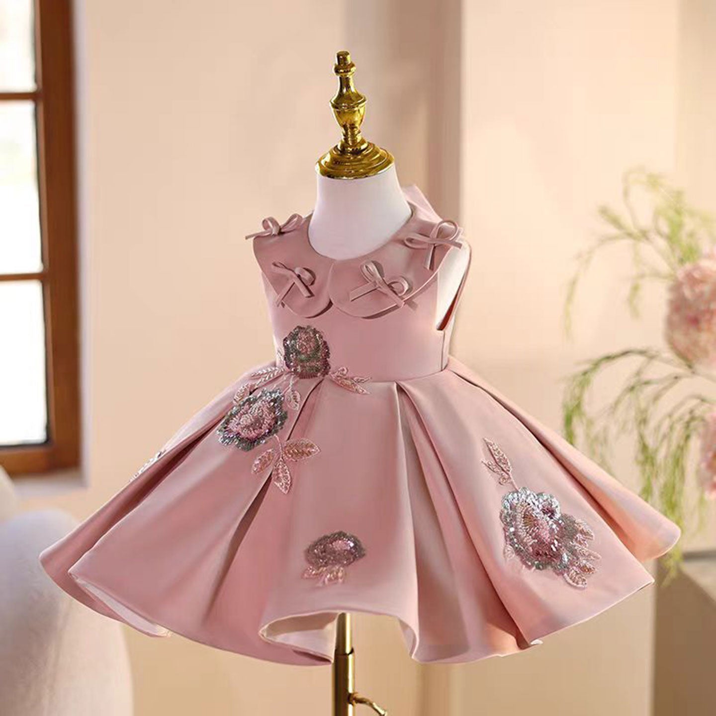 Pink Applique Flower Girl Dress for Toddler Birthday Parties J483 - view 7