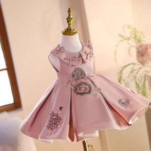 Pink Applique Flower Girl Dress for Toddler Birthday Parties J483 - view 8