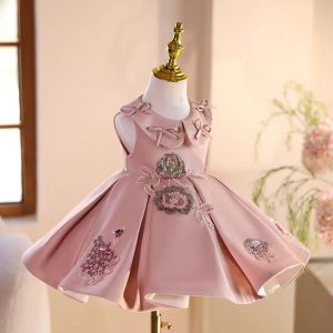 Pink Applique Flower Girl Dress for Toddler Birthday Parties J483 - view 9