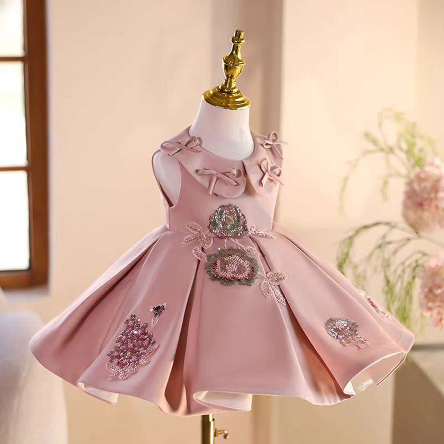 Pink Applique Flower Girl Dress for Toddler Birthday Parties J483 - view 9
