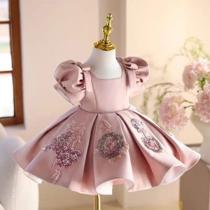 Pink Applique Flower Girl Dress for Toddler Birthday Parties J483 - view 2