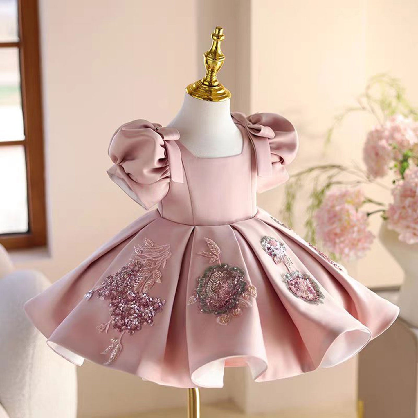 Pink Applique Flower Girl Dress for Toddler Birthday Parties J483 - view 2