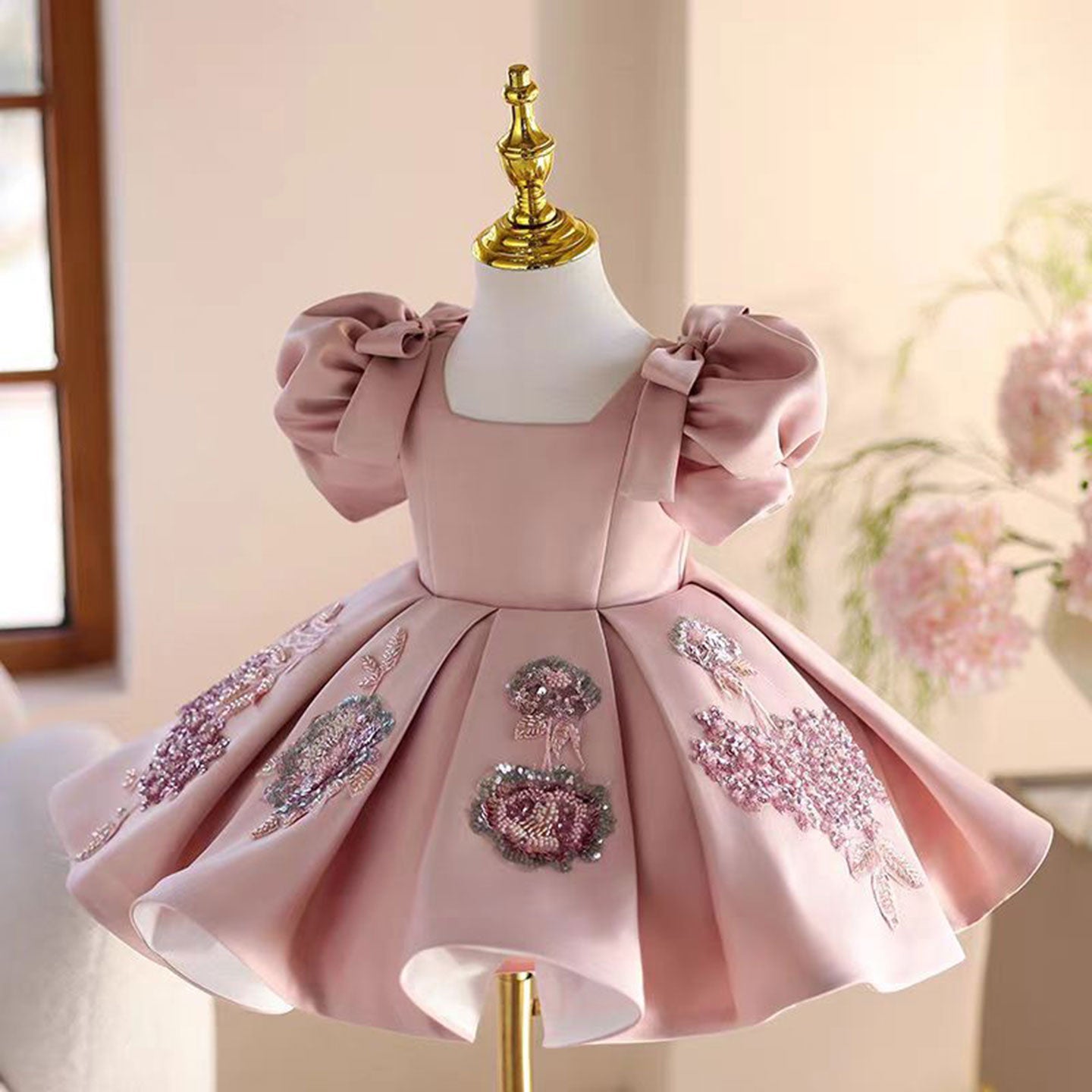 Pink Applique Flower Girl Dress for Toddler Birthday Parties J483 - view 3