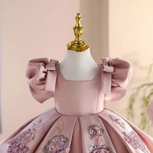 Pink Applique Flower Girl Dress for Toddler Birthday Parties J483 - view 4