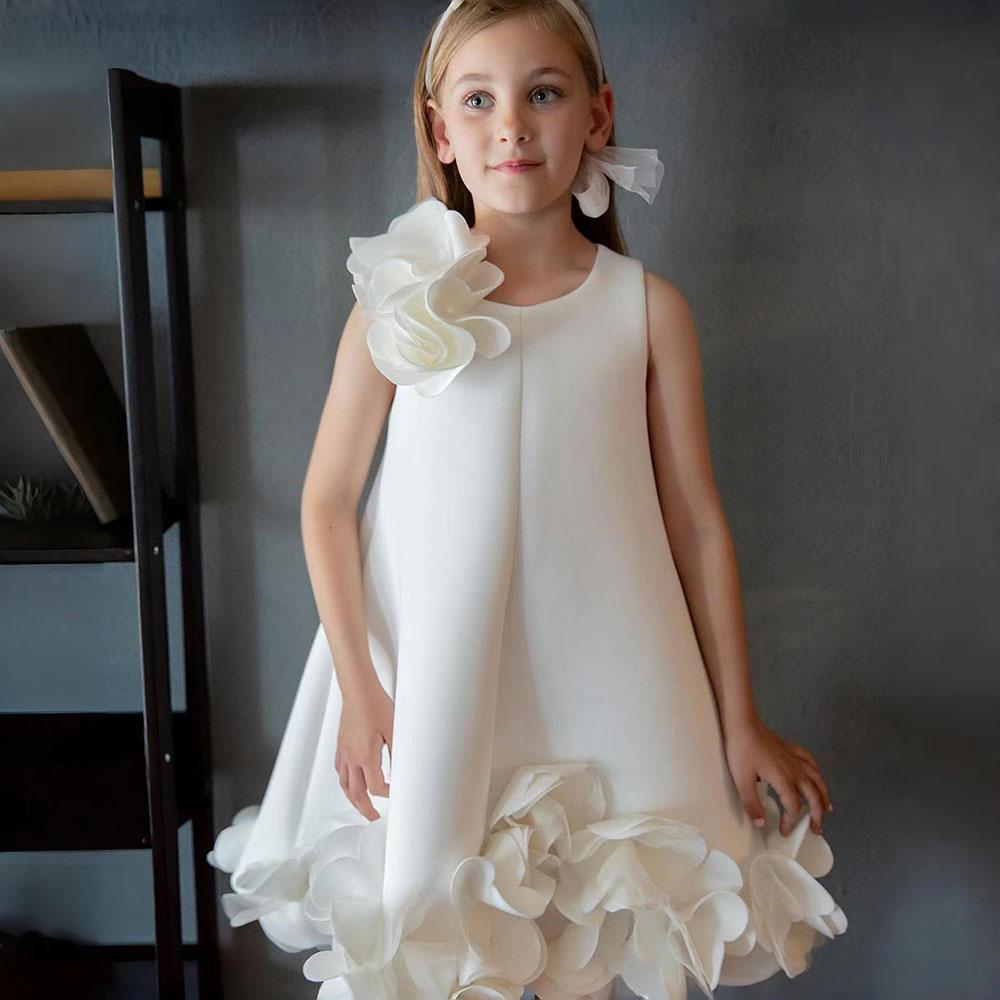 White Embroidered Girl Dress with Pink Accents J073