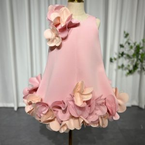 White Embroidered Girl Dress with Pink Accents J073 - view 19