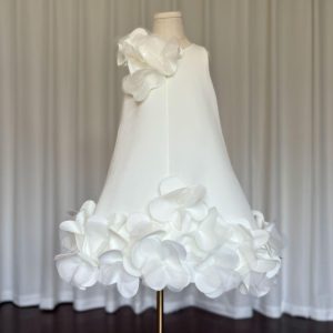 White Embroidered Girl Dress with Pink Accents J073 - view 24