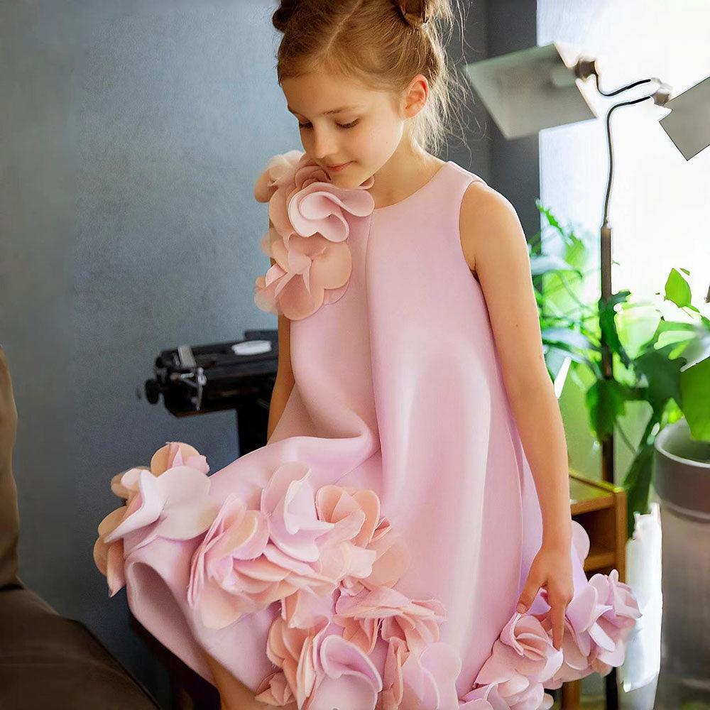 White Embroidered Girl Dress with Pink Accents J073 - view 17