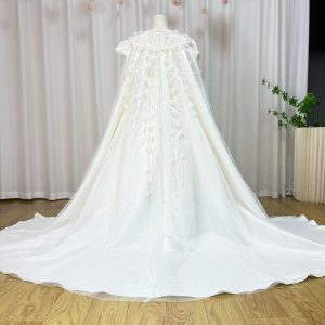 White Beaded Pearl Satin Flower Girl Ball Gown J153 - view 11