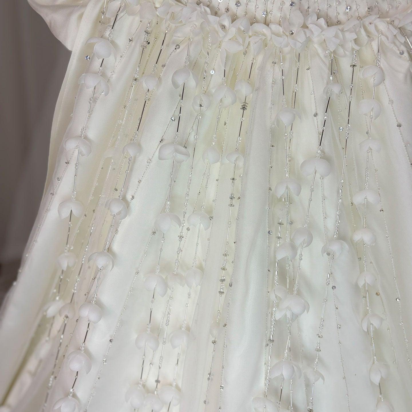 White Beaded Pearl Satin Flower Girl Ball Gown J153 - view 13