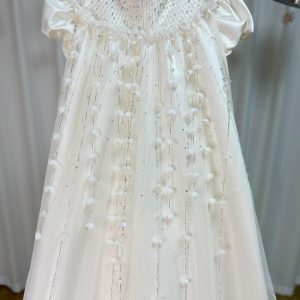 White Beaded Pearl Satin Flower Girl Ball Gown J153 - view 14