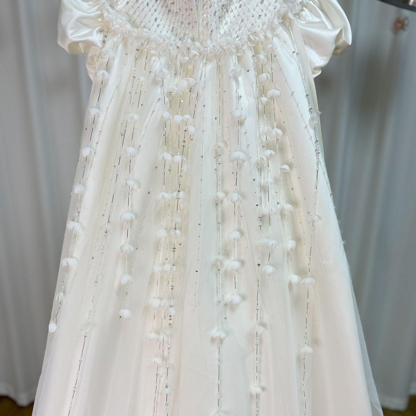 White Beaded Pearl Satin Flower Girl Ball Gown J153 - view 14