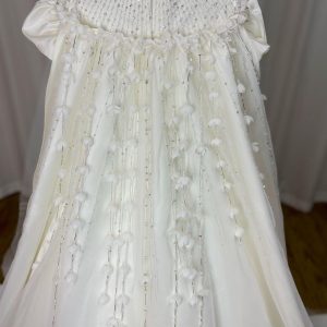 White Beaded Pearl Satin Flower Girl Ball Gown J153 - view 15