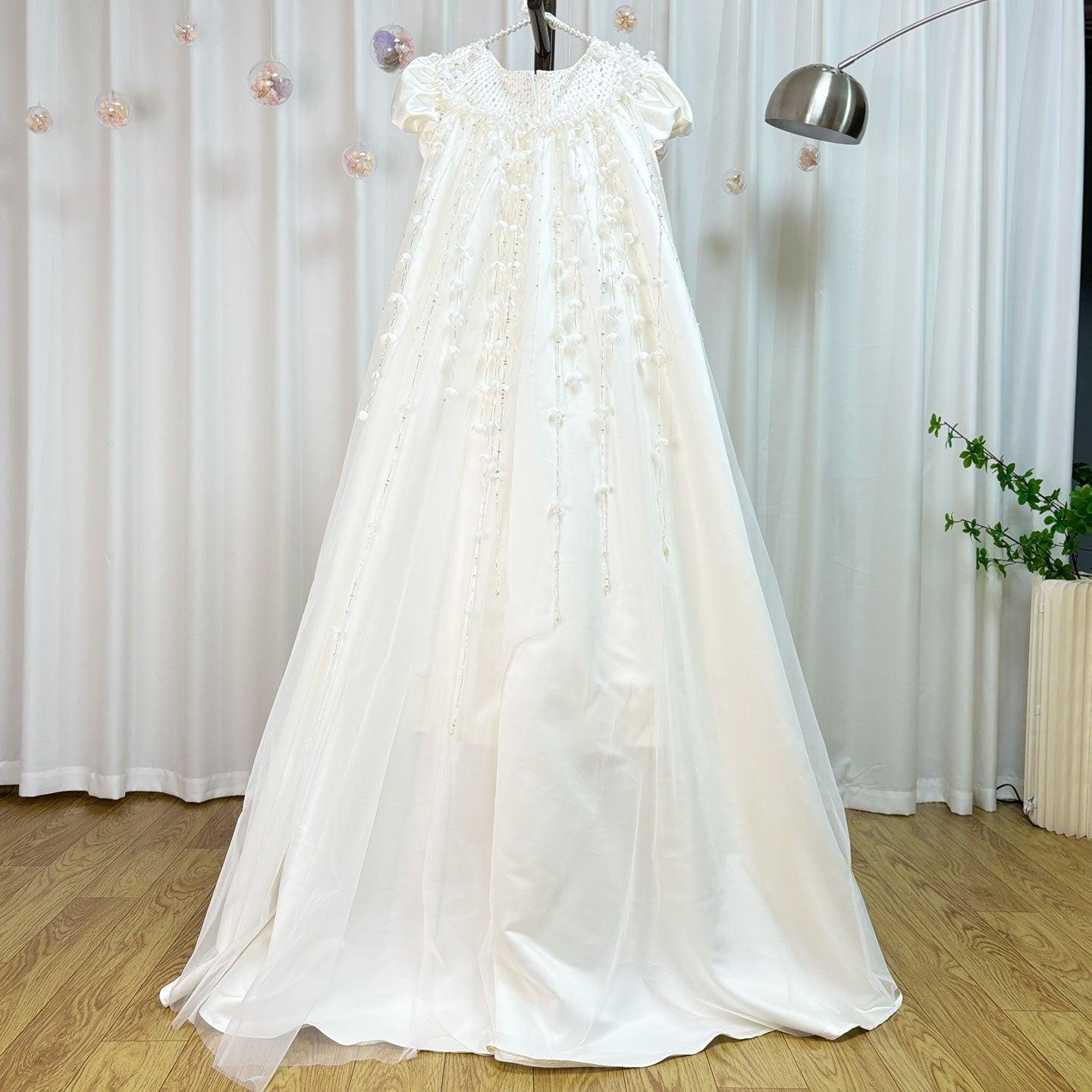 White Beaded Pearl Satin Flower Girl Ball Gown J153 - view 16