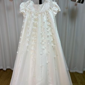 White Beaded Pearl Satin Flower Girl Ball Gown J153 - view 17
