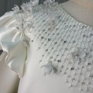 White Beaded Pearl Satin Flower Girl Ball Gown J153 - view 3