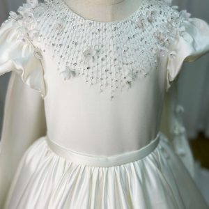 White Beaded Pearl Satin Flower Girl Ball Gown J153 - view 4